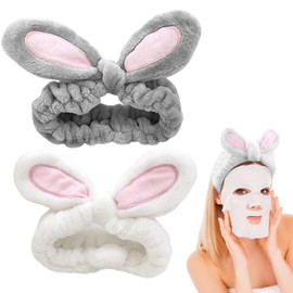 Pack of 2 Hair Band Cosmetic - Hair Band for Make-Up, Rabbit Ears Headband, Coral Fleece Hair Band Makeup for Women Girls, Beauty, Skin Care, Spa, Yoga, Sports