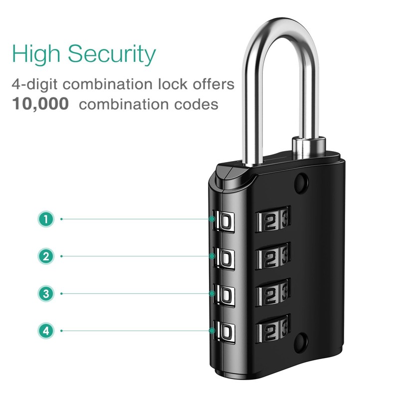 ORIA Combination Padlock, 4 Pack Combination Locks, 4 Digit Padlock