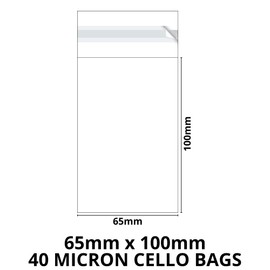 celloexpress Long ATC Cello - 65mm x 100mm + 30mm Flap - Cellophane Display Bags Self Seal 40 Micron - Tiny Cello - Pack of 500