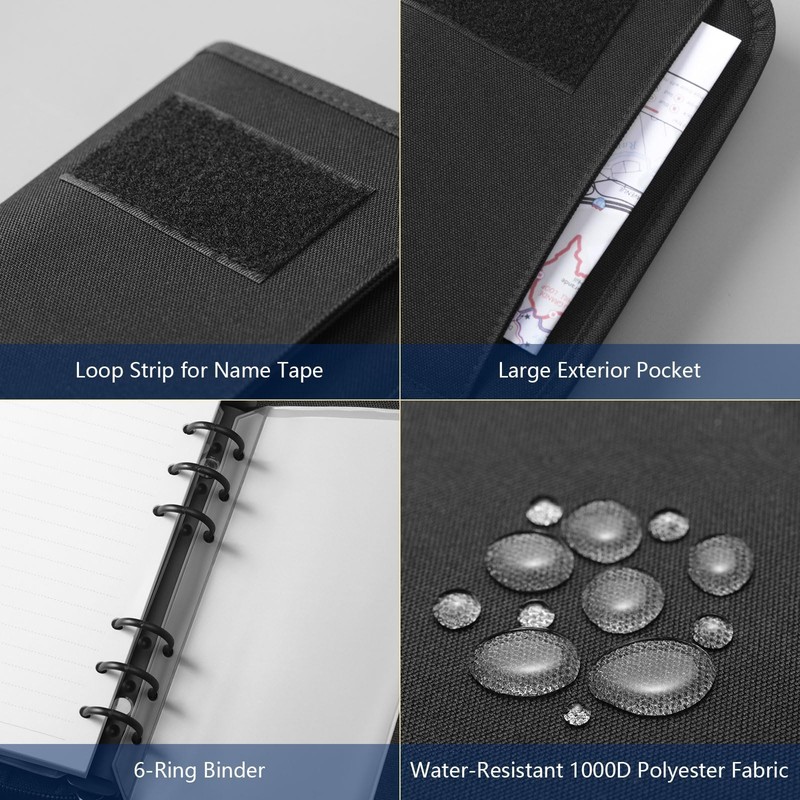 Kosibate Tactical Notebook Padfolio Ring Binders with 45 Sheets,Army Military