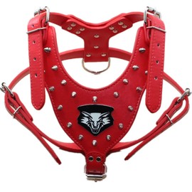 haoyueer Red Leather Studded Dog Harness Collar & Lead Set for Pit Bull Mastiff Boxer Bull Terrier Large