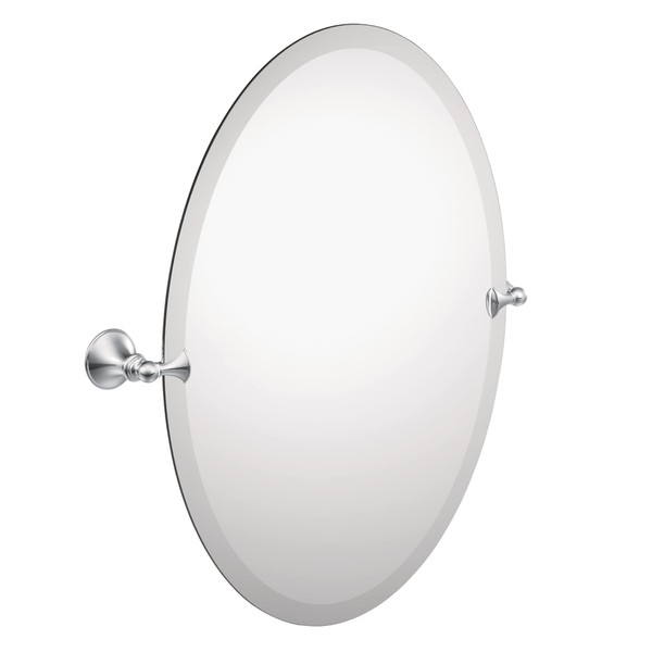 Moen Glenshire Chrome 26 x 22-Inch Frameless Pivoting Bathroom Mirror, Wall Mounted Oval Tilting Mirror for Bath, Vanity, DN2692CH
