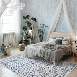 Mandala 3x5 Washable Area Rug – Small Area Rugs 3x5 Non-Slip, Stain Resistant Polyester for Living Room, Bedroom, Kitchen, Entryway – Durable and Modern Decor Rug - White & Grey