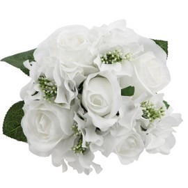 Admired By Nature Artificial Rose Hydrangea Flowers Bouquet, 9 Stems Faux Wedding Bouquet for Bride Bridesmaid, Centerpieces Floral Arrangement Home Decoration GPB8359-WHITE, White