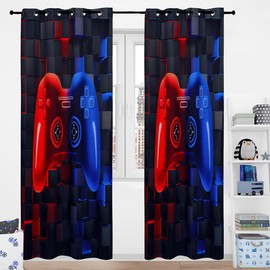 PERFEMET Game Curtains 2 Panels Set Video Gamer Boys Window Curtains for Bedroom Living Room Decor Colorful Red and Blue Gaming Gamepad Kids Home Darkening Curtain Drapes(Red Blue, 52x84inch)