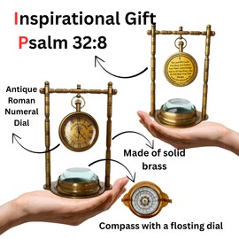 ALADEAN Lord Will Guide You Vintage Table Clock Compass - Psalm 32:8 Proverb 3:6 Engraved Inspirational Religious Gift Desk Clock for Men Women Boy Girl Baptism Graduation Communion