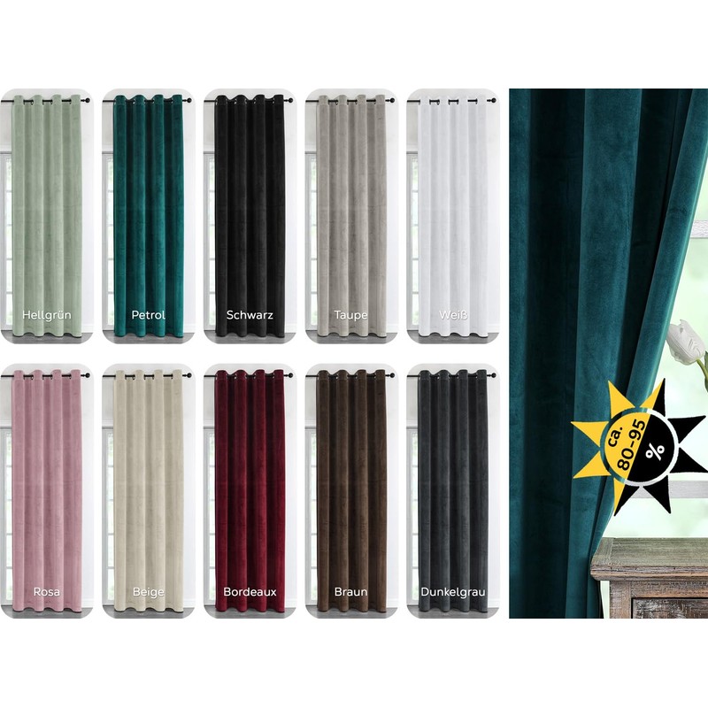 BEAUTEX Velvet Blackout Curtain with Eyelets 140 x 175 cm
