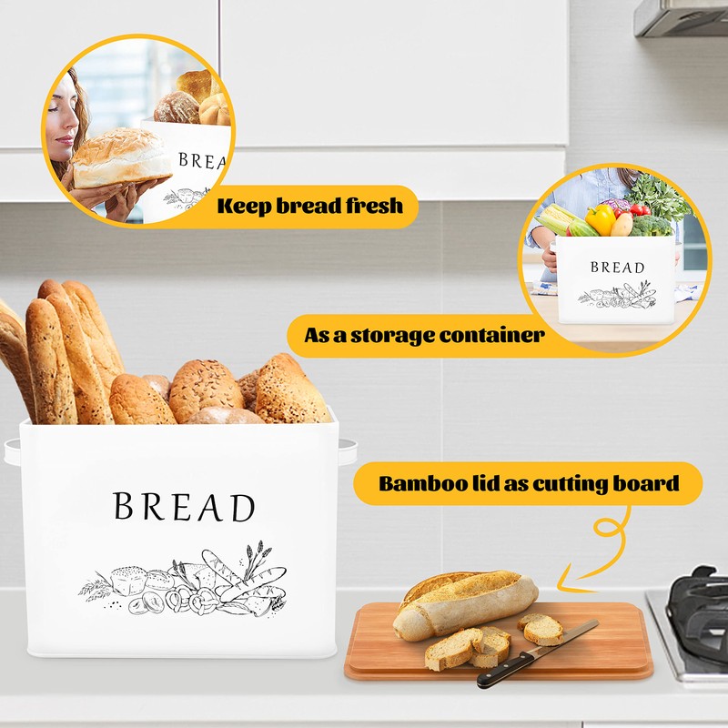 E-far Bread Box for Kitchen Countertop, Metal Bread Storage Container