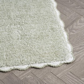 Laura Ashley Heathered Crochet Border 100% Cotton 17"x24" / 20"x32" 2-Piece Skid-Resistant Bath Rug Set, Sage Green