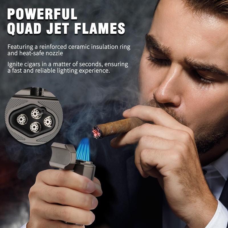 FANKAI Cigar Lighter and Cigar Cutter Set, Torch Lighter with