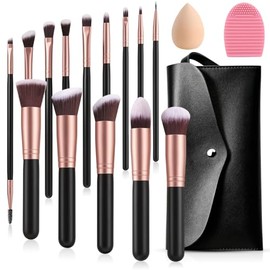 Salandens 16 Piezas Brochas de Maquillaje con Estuche, Kit de Brochas Sintéticas Prémium para Sombras de Ojos, Aplicador de Rubor y Maquillaje en Polvo, Oro Rosa y Negro