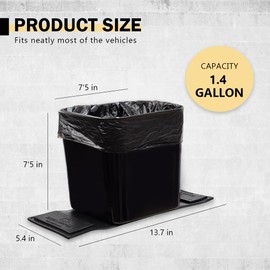 Car Trash Can – Leakproof 1.4 Gallon Compact Garbage Bin with Stability Flap & Anti-Slip Base | Portable Trash Holder for Cars, Trucks, SUVs, Minivans – Includes Trash Bags (Black, Large)