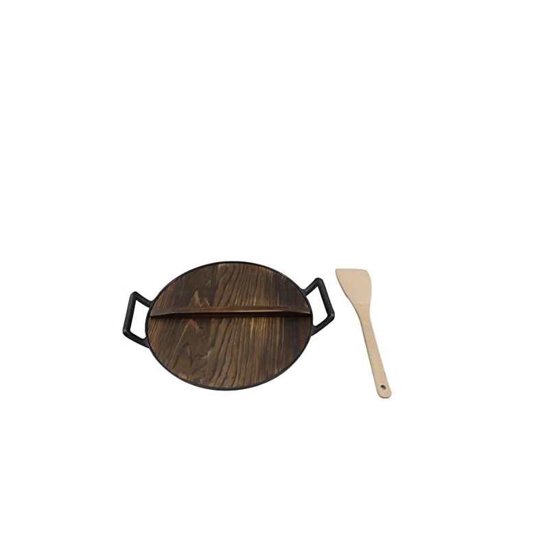 Home VSS Cast Iron， Pre-Seasoned Wok 12.5" With Wood Spatula