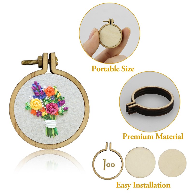 12 Pieces Mini Wooden Hoops Die Cut for Cross Stitch