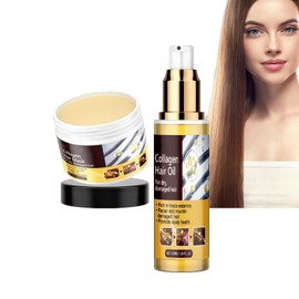 Dyceittdia 2 x Collagen Hair Care, 50 ml Hair Care Oil and 100 g Hair Mask, Collagen Repair, Improves Frizz and Dryness, Split Ends, Smoothness and Shine, Hair Mask1