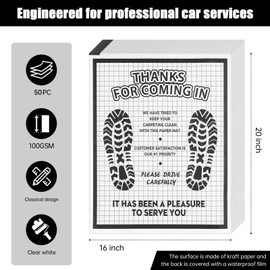 50Pcs Car Paper Floor Mats, Disposable Floor Mats for Cars Pads, Paper Car Floor Mats for Detailing, Dealership, Automotive Mat Covers Protector, Vehicle Protection 16x20inch White