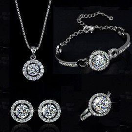 TOFBS Jewellery Set for Women and Girls Pendant Necklace Earrings Bracelet and Rings Set Cubic Zirconia Jewellery Set, Alloy Steel, No Gemstone