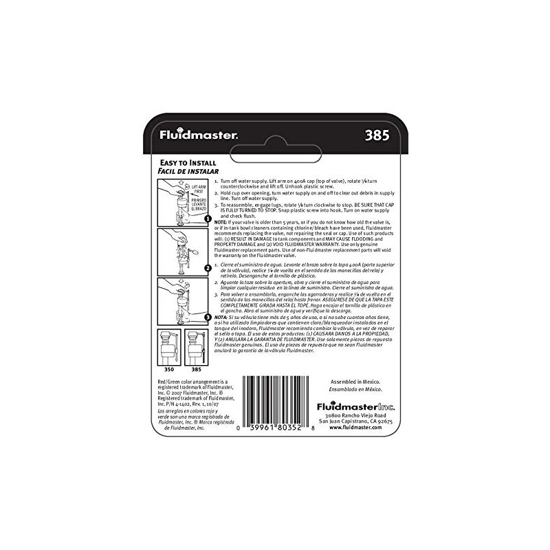 Fluidmaster 385 Toilet Replacement Cap Assembly for 400A Fill Valves,