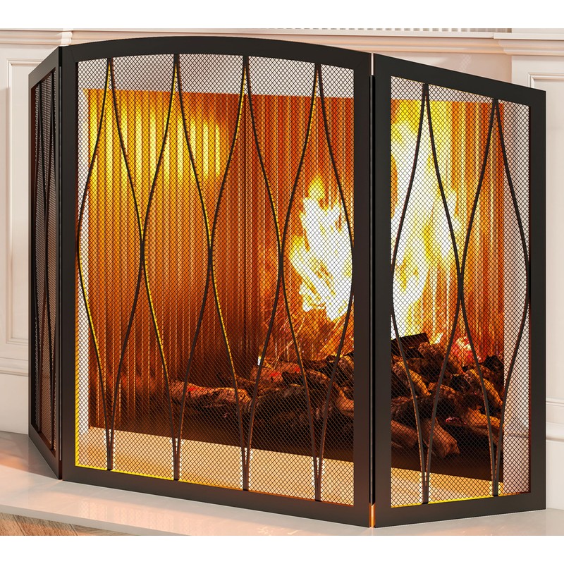 Kingson Childproof Fireplace Screen 3- Panel Modern Handcrafted Wrought Iron