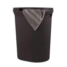 Superio Ribbed Collection - Decorative Plastic Laundry Hamper with Lid and Cut-Out Handles, Brown (1 Pack) Basket Organzier for Bedroom Bathroom College Dorm Room 40 Liter