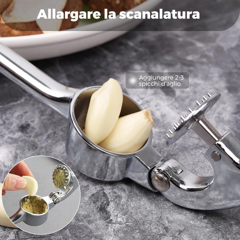 Spremiaglio in acciaio inox da cucina professionale, frantoio aglio, tritatutto