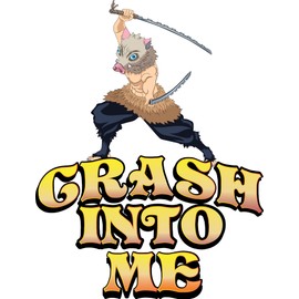 Funny Car Accessories Inosuke Sticker Kimetsu no Yaiba Hashibira with Swords Shows Sign Crash Into Me in a Peeker Style Challenging Look Decal is Designed in a Perfect Size (6" Height & 5" Width)