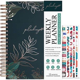 PLANBERRY Weekly Schedule Planner Large â 8â³ x 10.4â³ Elegant Hourly Schedule & Budget Planner for Time Management â Organizer & Productivity Journal â Hardcover, Undated + Stickers (Green Pastures)