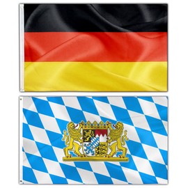 Bavaria Flag and Germany Flag 90 x 150 cm Oktoberfest Party Decoration Flags with 2 Sturdy Metal Eyelets German National Flag and Bavaria Flag Oktoberfest Accessories Bavarian Weatherproof Flag