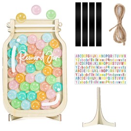 Reward Jar for Children, Star Reward Jar for Good Behavior and Daily Routines, Wooden Reward Chart with Tokens for Home and Classroom Use (Acrylic and Wood Material)