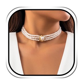 Handcess Bride Wedding Pearl Necklace Beaded Layered Necklaces Pearl Strand Choker Necklaces for Women