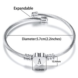 LSxAB Women Initial K Letter Silver Cuff Bracelet Heart Capital Name Expandable Bangle Wristband Bracelets