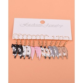 6 Pairs Cute Cat Earrings Drop Cat Earrings Pets Funny Design Aesthetic Cartoon Kitten Dangle Earrings Animals Lover Birthday Gifts Party Favors
