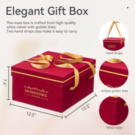 Mosstory Preserved Roses in a Box 49-Piece Forever Flowers Gifts for Women Wife Mother Day Christmas Anniversary (Red Roses, Square Burgundy Suede Box)