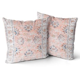 Snycler Boho Floral Throw Pillow Cover 26x26 Inch Set of 2 Bohemian Vintage Flowers Cushion Covers Velvet Double Sided Printing Decorative Pillowcases for Living Room Sofa Home Decor(Pink floral)