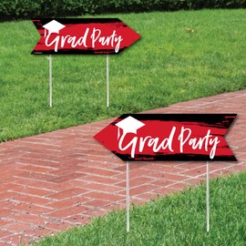 Big Dot of Happiness Red Graduation Party Sign Arrow - Double Sided Directional Yard Signs - Set of 2
