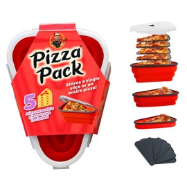 The Perfect Pizza Pack™ - Reusable Pizza Storage Container with 5 Microwavable Serving Trays - BPA-Free Adjustable Pizza Slice Container to Organize & Save Space, Red