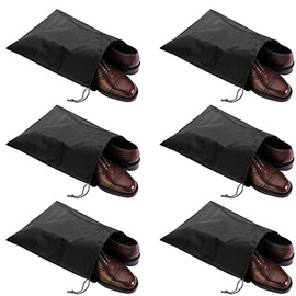 FASYACO 6 Pack Waterproof Nylon Shoe Bags Travel Bags for Men Women (Black, 15.1"(L) x12.2"(W))