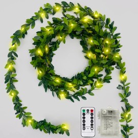 Battery Operated Vine String Lights, 33 Ft 100Led 8 Modes, Warm White Light with Green Vine, Suitable for Indoor and Outdoor, Wedding, Garden, Party, Fence,Room，Christmas, Home Decoration