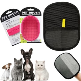 Pet Grooming Gloves, with Pet Bath Brush, Cat Grooming Gloves Pet Grooming Gloves for Dogs Bathing Pet Hair Remover Gloves Versatile Pet Grooming Gloves for Dog&Cat Washing Deshedding Grooming (Red)