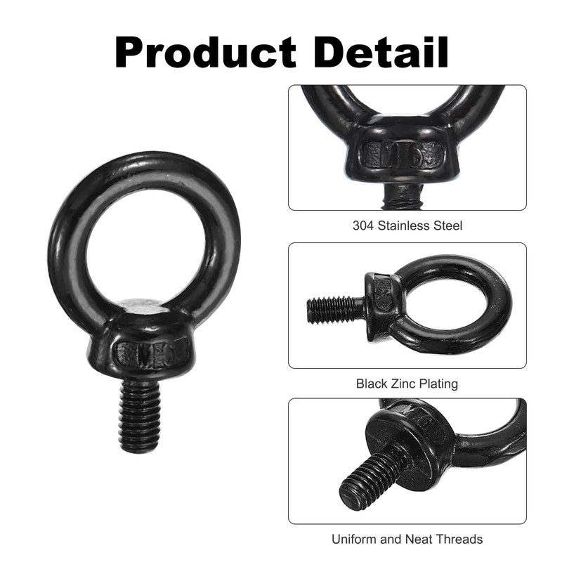 PATIKIL Lifting Eye Bolts M6 X12mm / 1/4" x 1/2",