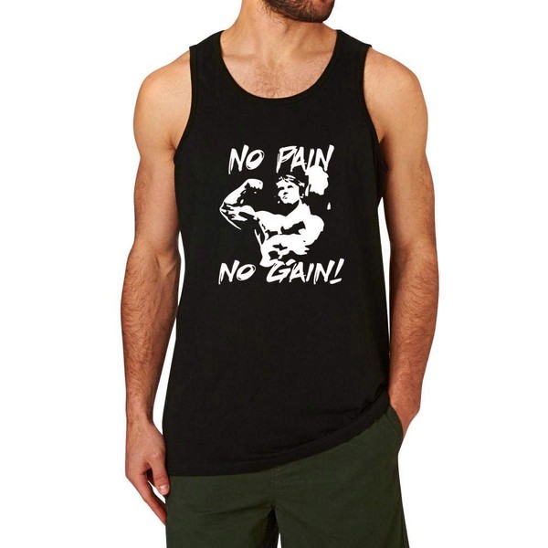WINGZOO Workout Tank Top for Men-No Pain No Gain Mens Humor Funny Saying Fitness Gym Graphic Racerback Sleeveless Shirts Black