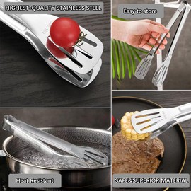Ollimy Premium Stainless Steel Kitchen Tongs, Steak Clip, Heat-Resistant Tongs, Multi-Purpose Tongs for Cooking, Buffet, Salad Serving, Multi-Purpose Tongs for Cooking and Grilling (28.5 cm)