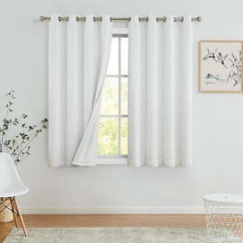Cortinas opacas de color blanco sólido para ventana para recámara, reducción de ruido, cortinas de bajo consumo de energía, textura de lino pesado, 8