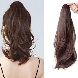 HAPVITAL Women's Ponytail Wig, Natural, Popular, Clip-On, Long, Lightweight, Easy, Smooth, Point Wig, Wedding, Kimono, Yukata, Shichi-Go-San Coming Of Age Ceremony, Graduation Ceremony (Dark Brown)