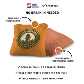 ACA Synergy Soft Professional Cornhole Bags Dual Sided Regulation 6x6 Set of 4 Sasquatch Pro Orange