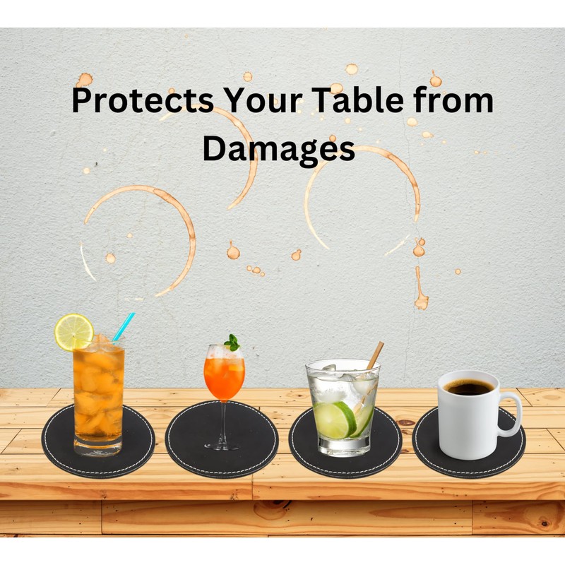 Rustic Leather Coasters for Drinks - Black Leather Coaster Blanks