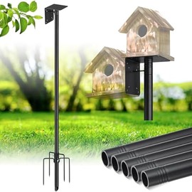 Bird House Stand - 103" Adjustable Bluebird House Pole Outdoor,5-Prong Windproof Stake,with Mounting Bracket - Heavy Duty 1'' Bird Feeder Pole Tall Post for Bluebird House,Bird Buddy,Weather Station