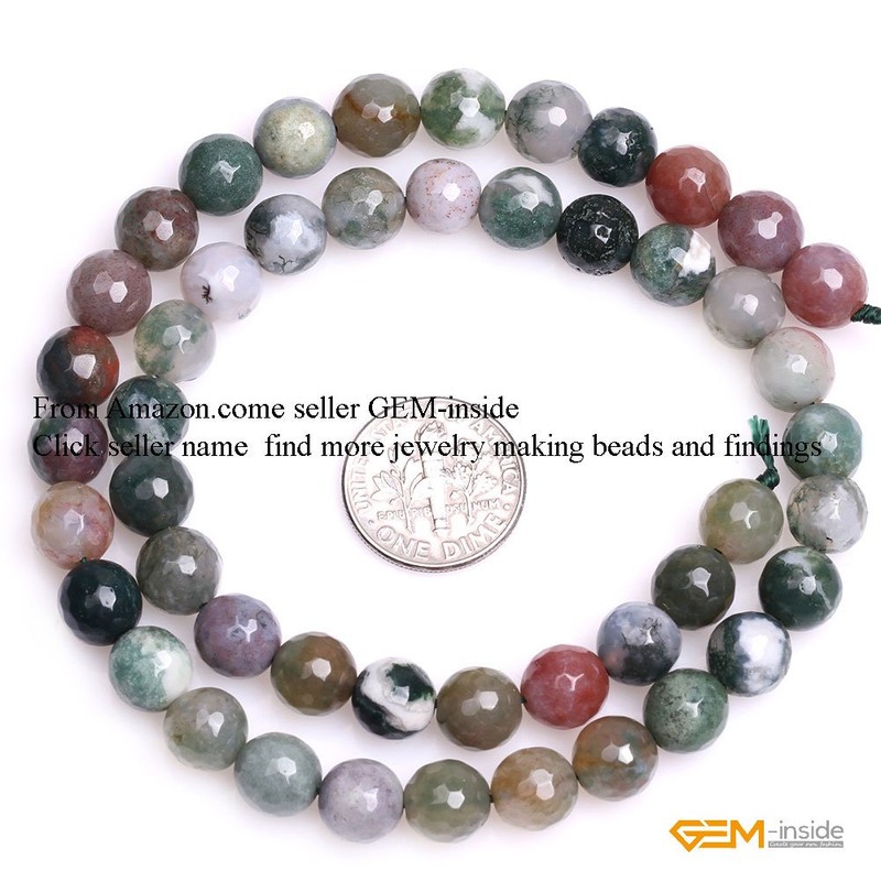(8mm/dark green) - GEM-inside Indian Agate Gemstone Loose Beads 8mm