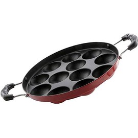 Non-Stick 12 Cavity Appam Patra Paniyarakkal,Nonstick cookware Appam Patra Paniyaram with Stainless Steel Without Lid 12 Cavity (Red with Handle)