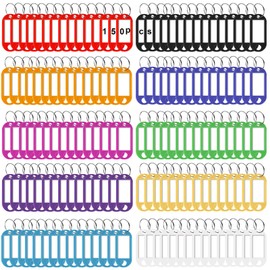 Pack of 150 Key Chains, Plastic Key Rings with Labels, Key Tags Can Be Written On with Key Rings for Keys, Home, Offices, Pet ID, Suitcase, Luggage Tags (10 Colours)
